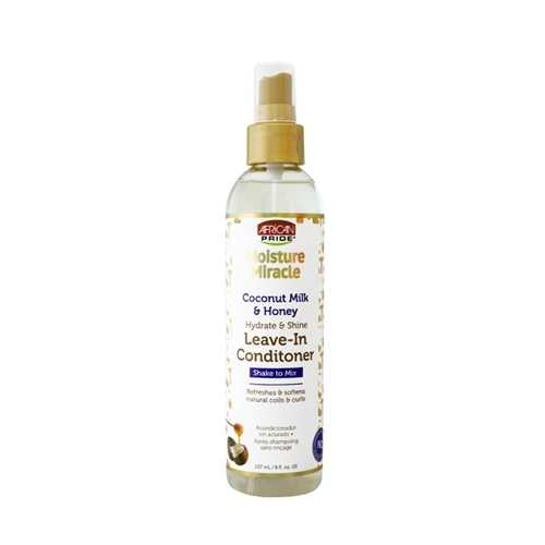 AFRICAN PRIDE MOISTURE MIRACLE LEAVE-IN COND. SPRAY 8oz (CS/6)